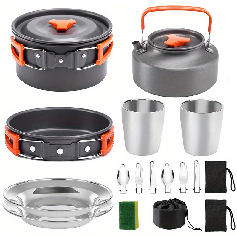 Camping Cooking Pan Set - 17pcs Camping Cookware Set, Portable Non-Stick
