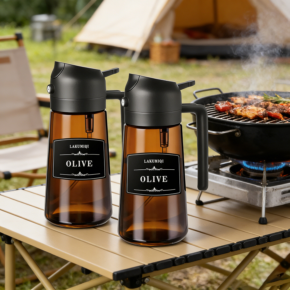 Camping Cooking Oil Bottle - 2-in-1 Glass Oil Sprayer & Dispenser,