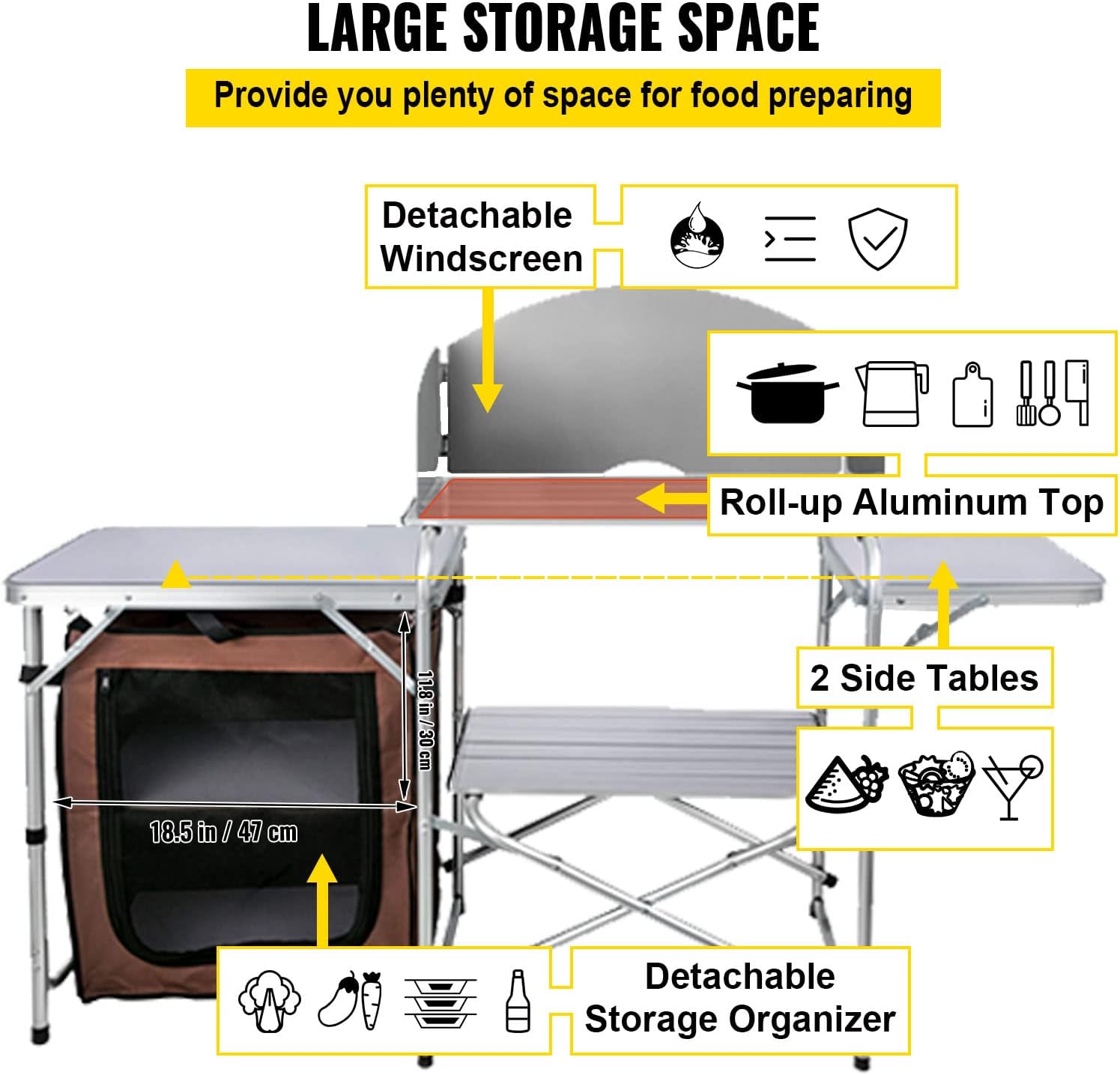 Vevor Camping Cooking Table - VEVOR Camping Kitchen Table, Aluminum Portable
