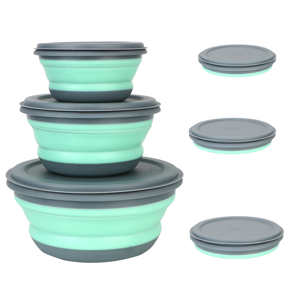 Camping Cooking Full Set - 3pcs/set Silicone Folding Lunch Box With