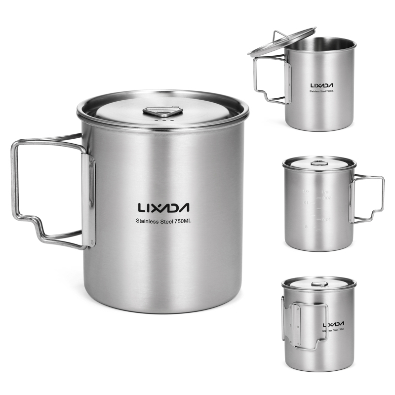Camping Cooking Equipment Bag - Lixada 750ml Cup Outdoor Stainless Steel