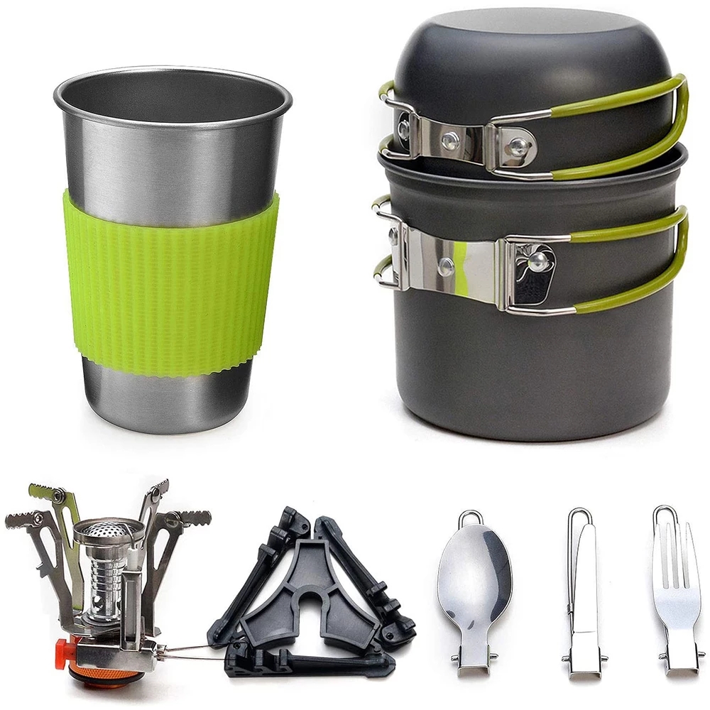 Camping Cooking Full Set - Camping Cookware Kit with Stove Outdoor
