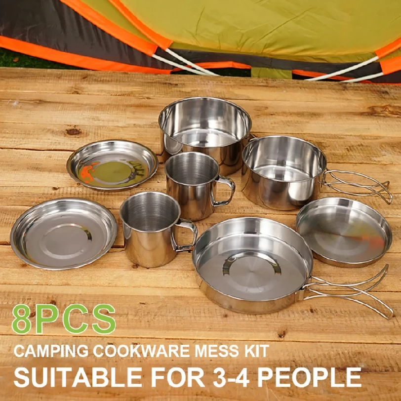 8pcs/Set Camping Cookware Mess - Camping Cooking Roll review and price