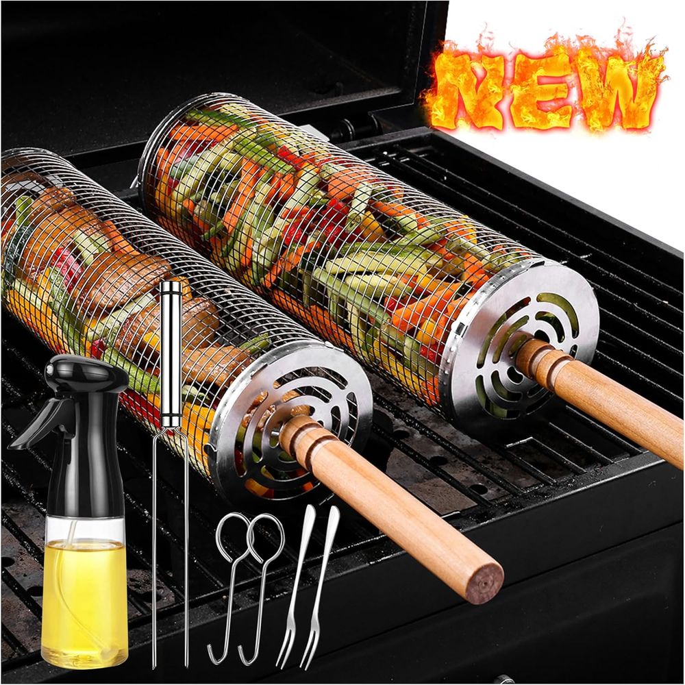 Large Round Stainless Steel Gr - Cooking Outdoor Camping review and price