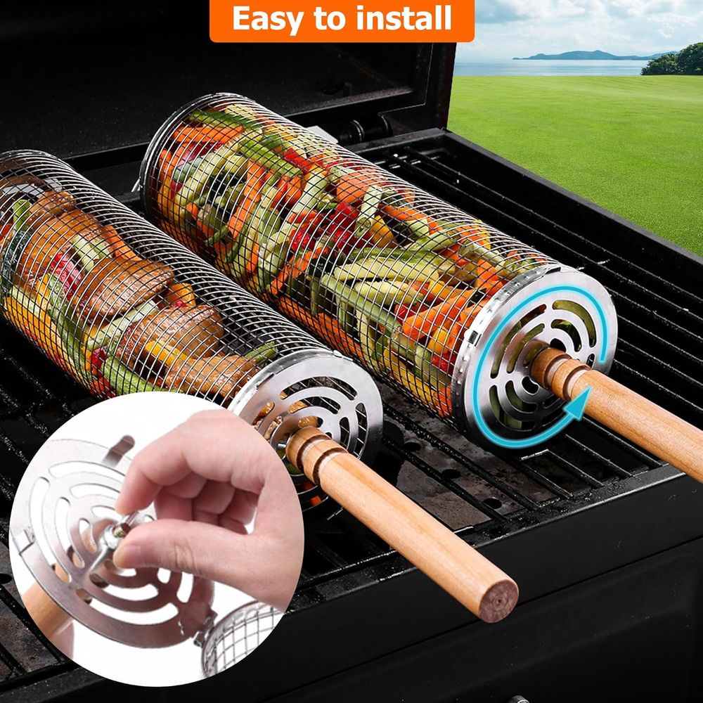 Large Round Stainless Steel Gr - Cooking Outdoor Camping review and price