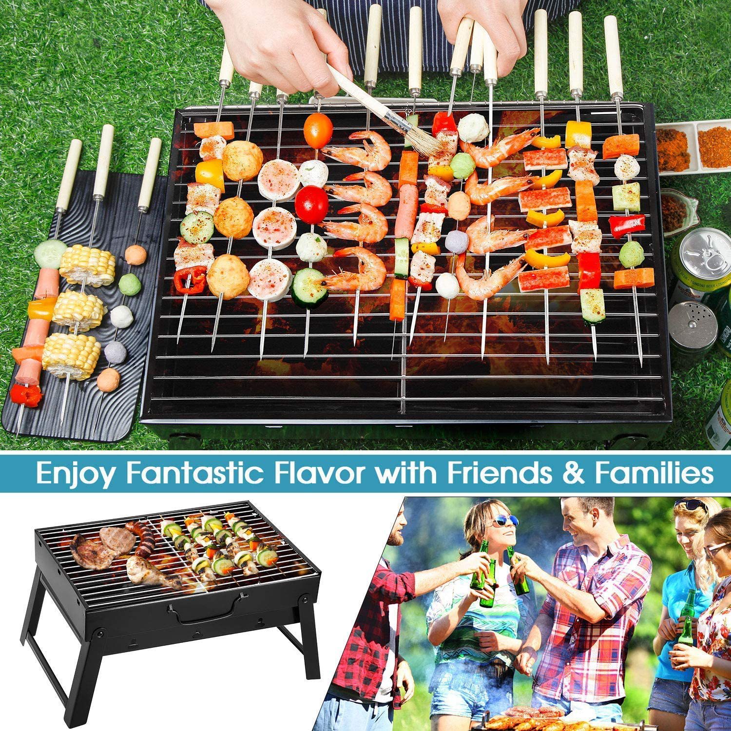 Portable Grill BBQ Charcoal Gr - Camping Cooking Roll review and price